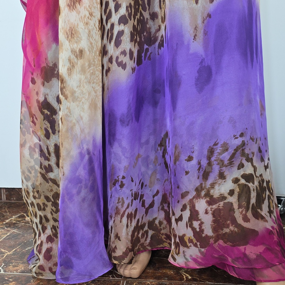 David's Bridal Pink and Purple‎ Animal-Print Maxi Dress Size 4 Small Beaded Prom - Picture 5 of 16